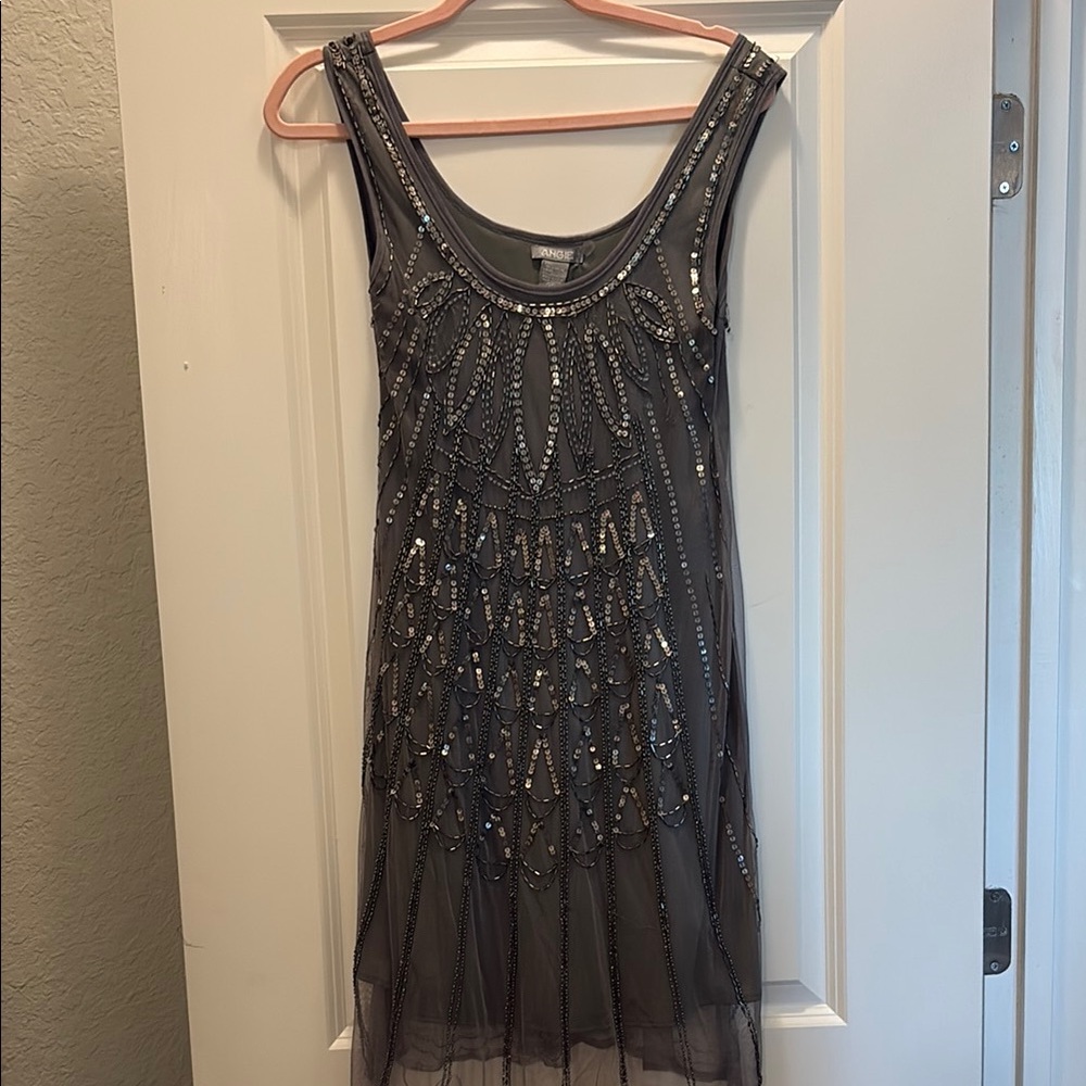Gray Beaded Sleeveless Dress